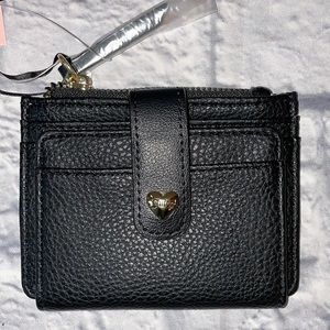 Juicy Couture Small Black Pleather Card Case Holder Zippered Change Purse Wallet
